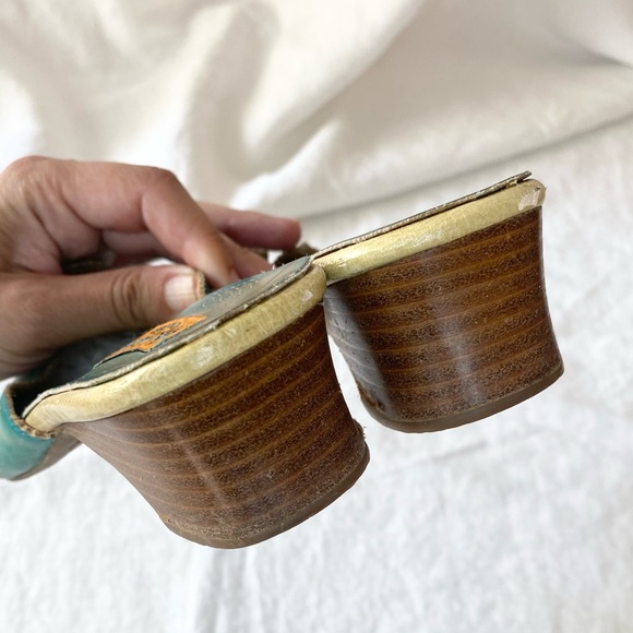 Vintage Retro Miz Mooz by Garth Teal Green Floral Shoes - Picture 11 of 16